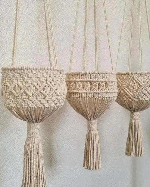 Hanging Macrame Storage Basket Set Of 3 - Leechoo